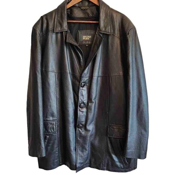 IRVINE Park Leather Men's Lined Button Front Coat Size Large - Picture 1 of 7